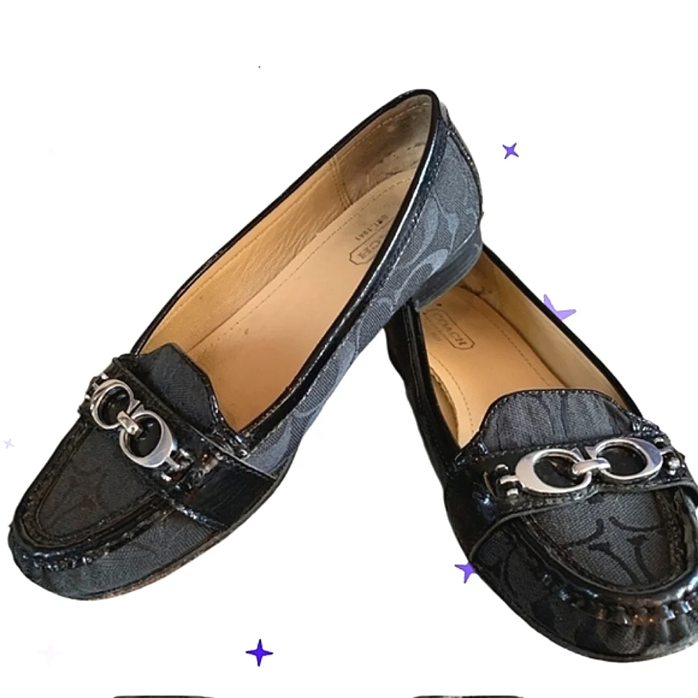 COACH Enrica Jacquard Patent Logo Flats Loafers Shoes EUC